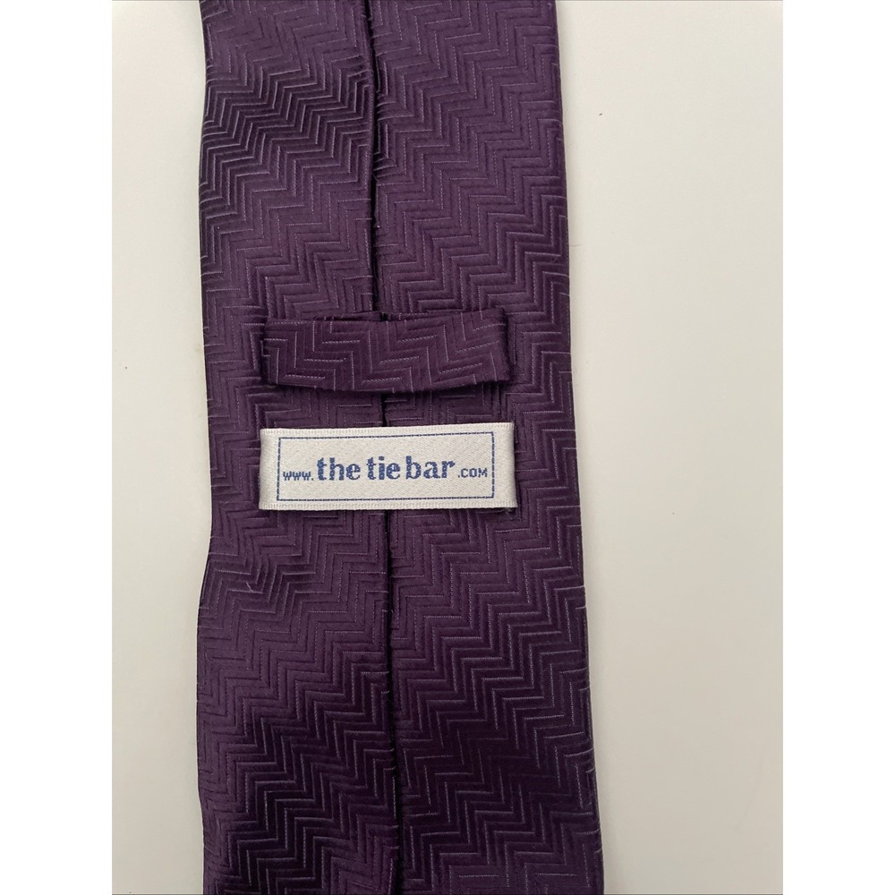 The Tie Bar Mens Silk Necktie Purple‎ Herringbone Chevron Textured Hand Made Tie